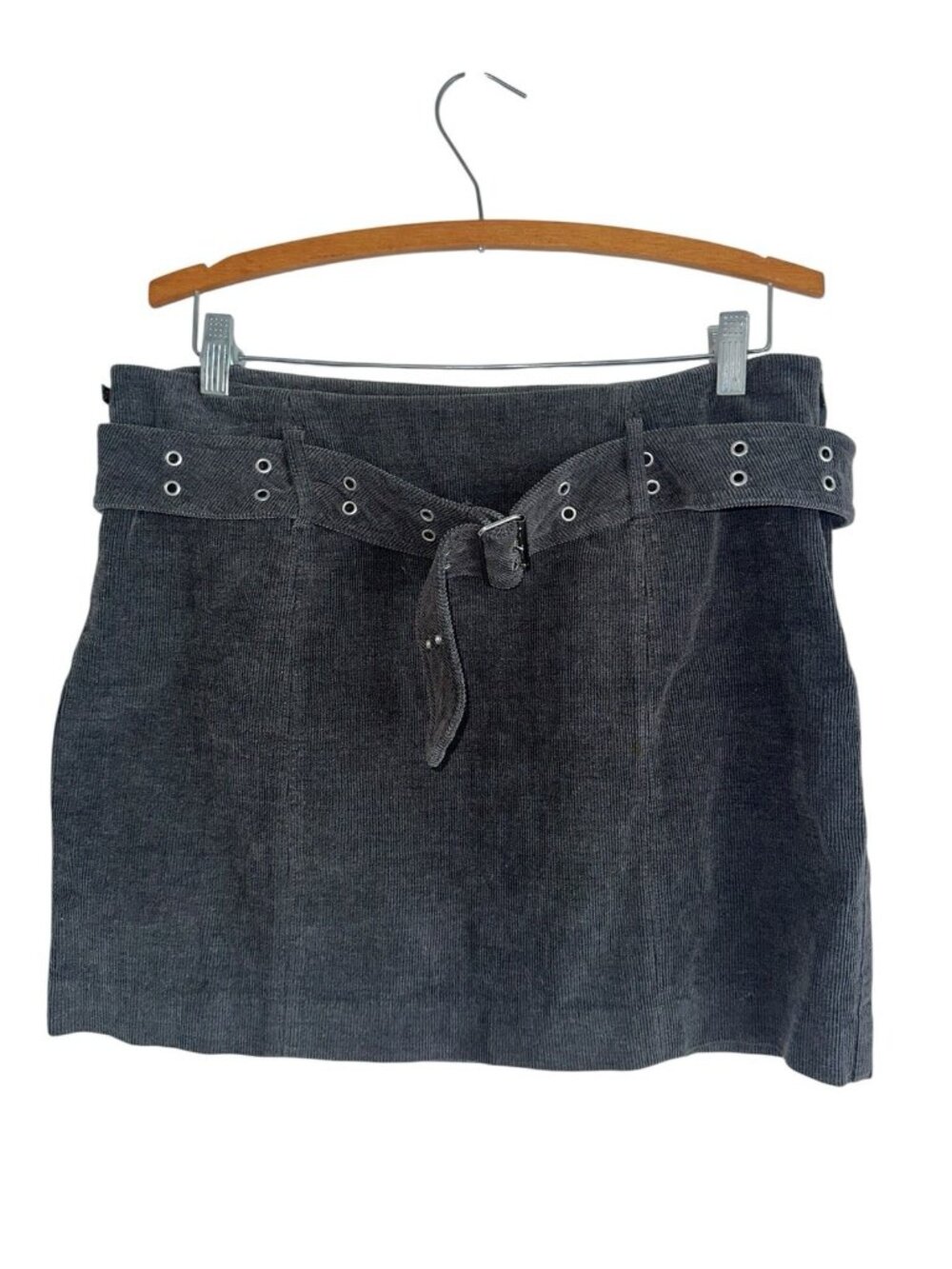 Y2K Ralph Ralph Lauren Belted Corduroy Mini Skirt Sz 12 Charcoal Gray Preppy